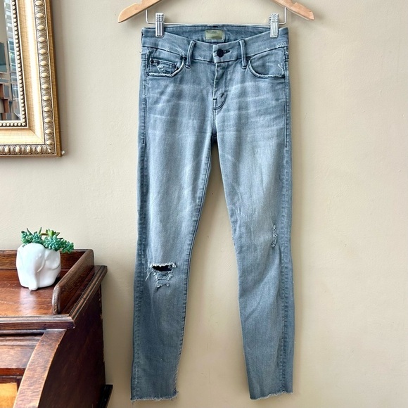 MOTHER The Looker Ankle Fray Skinny Jeans in Last Chance Saloon Gray Grey 25 - Picture 3 of 13